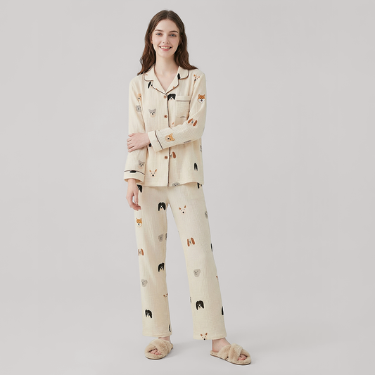 Nomee Guofeng Double-Layer Cotton Gauze Couple's Pajama Set - Nomee