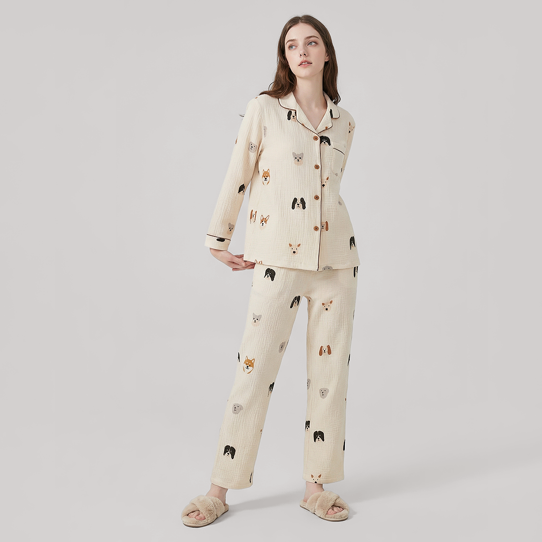 Nomee Guofeng Double-Layer Cotton Gauze Couple's Pajama Set - Nomee