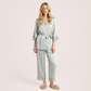 100% silk V-neck lace seven quarter sleeved jacket+long pants pajama set-Nomee