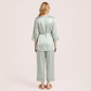 100% silk V-neck lace seven quarter sleeved jacket+long pants pajama set-Nomee