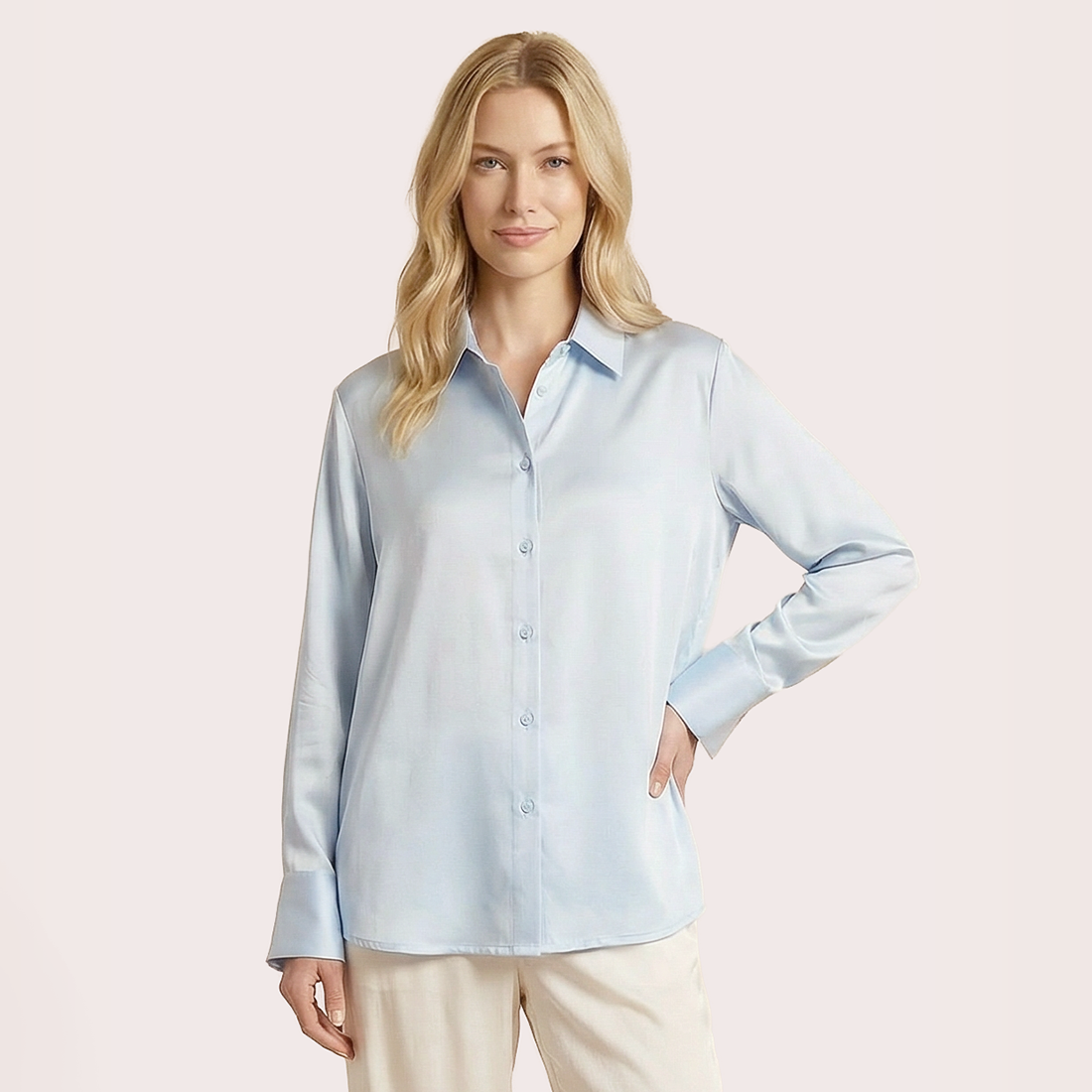Silk V-neck long sleeved shirt-Nomee