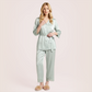 100% silk V-neck lace seven quarter sleeved jacket+long pants pajama set-Nomee