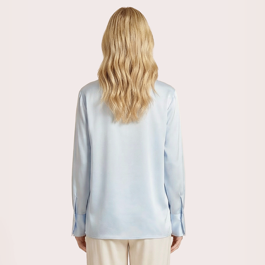 Silk V-neck long sleeved shirt-Nomee