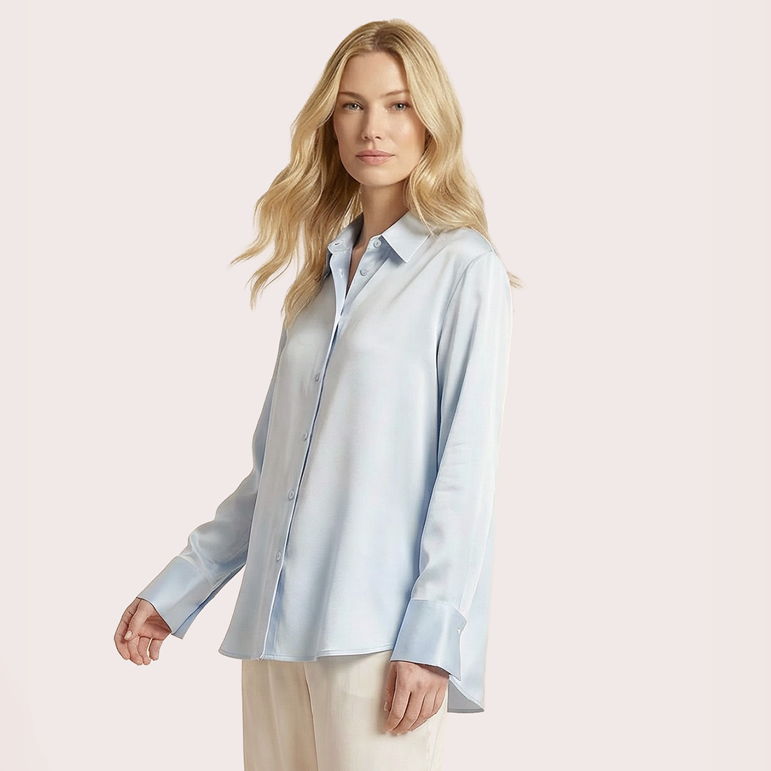 Silk V-neck long sleeved shirt-Nomee