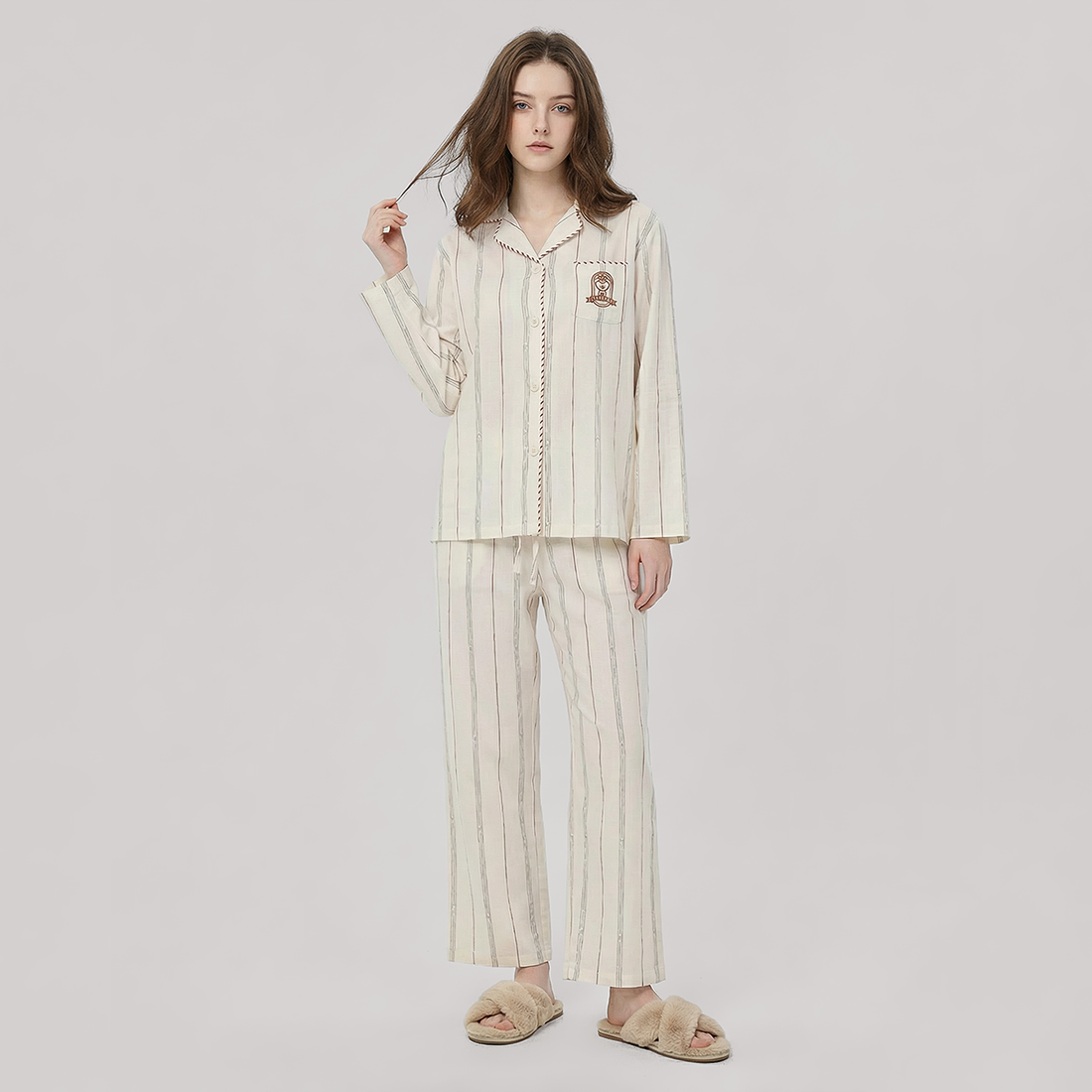 Women's Embroidered Cotton Pajama Set - Nomee