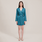 100% Mulberry Silk Embroidered V-Neck Long Robe - Nomee