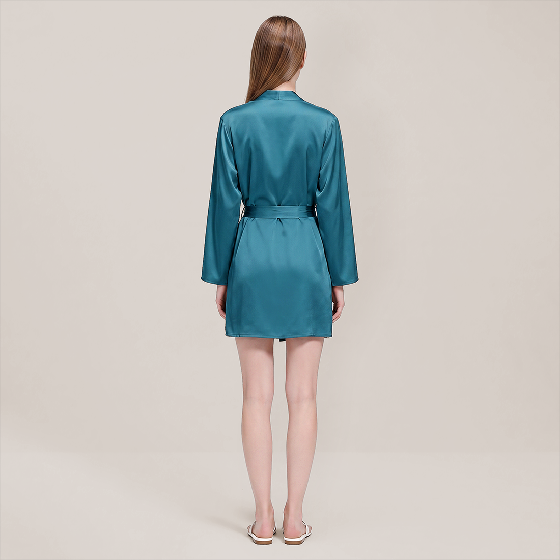 100% Mulberry Silk Embroidered V-Neck Long Robe - Nomee