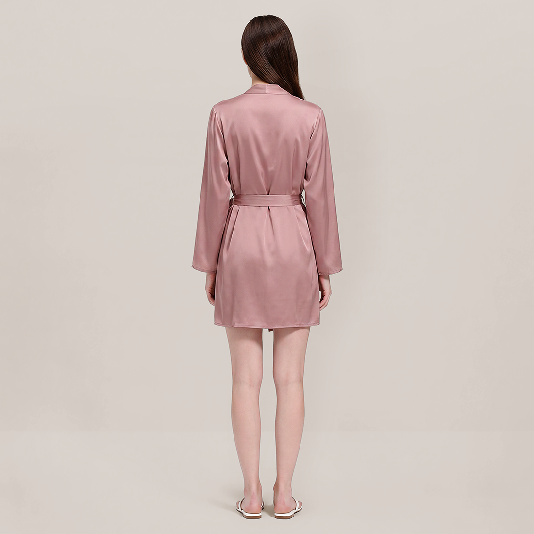 100% Mulberry Silk Embroidered V-Neck Long Robe - Nomee
