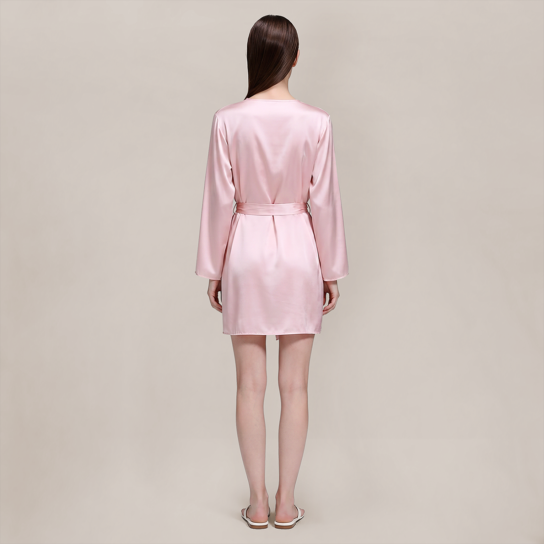 100% Mulberry Silk Embroidered V-Neck Long Robe - Nomee