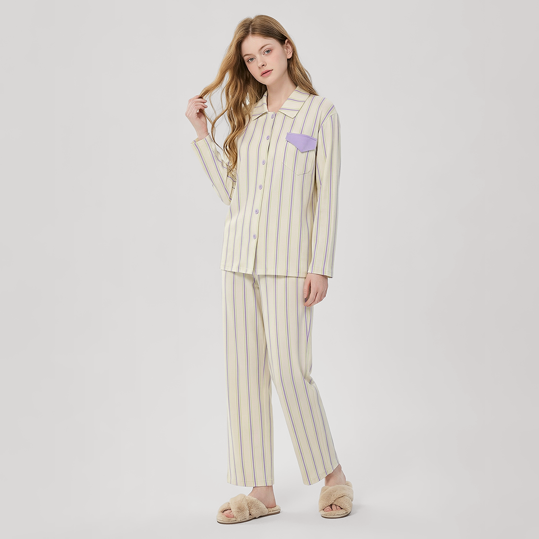 Women's Modal Vertical Stripe Pajama Set - Nomee
