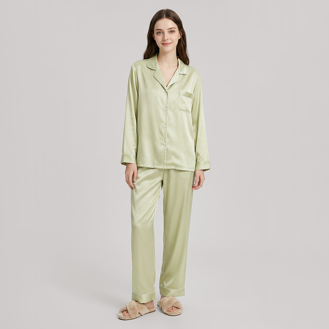 19 Momme Mulberry Silk Pajama Set for Women - Long Sleeve Pants Set - Nomee