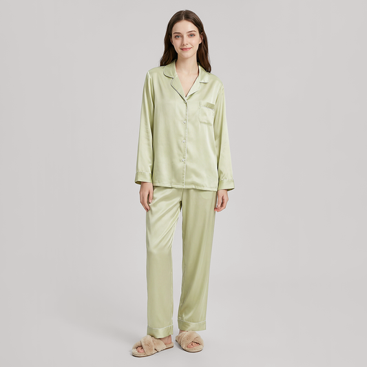 19 Momme Mulberry Silk Pajama Set for Women - Long Sleeve Pants Set - Nomee