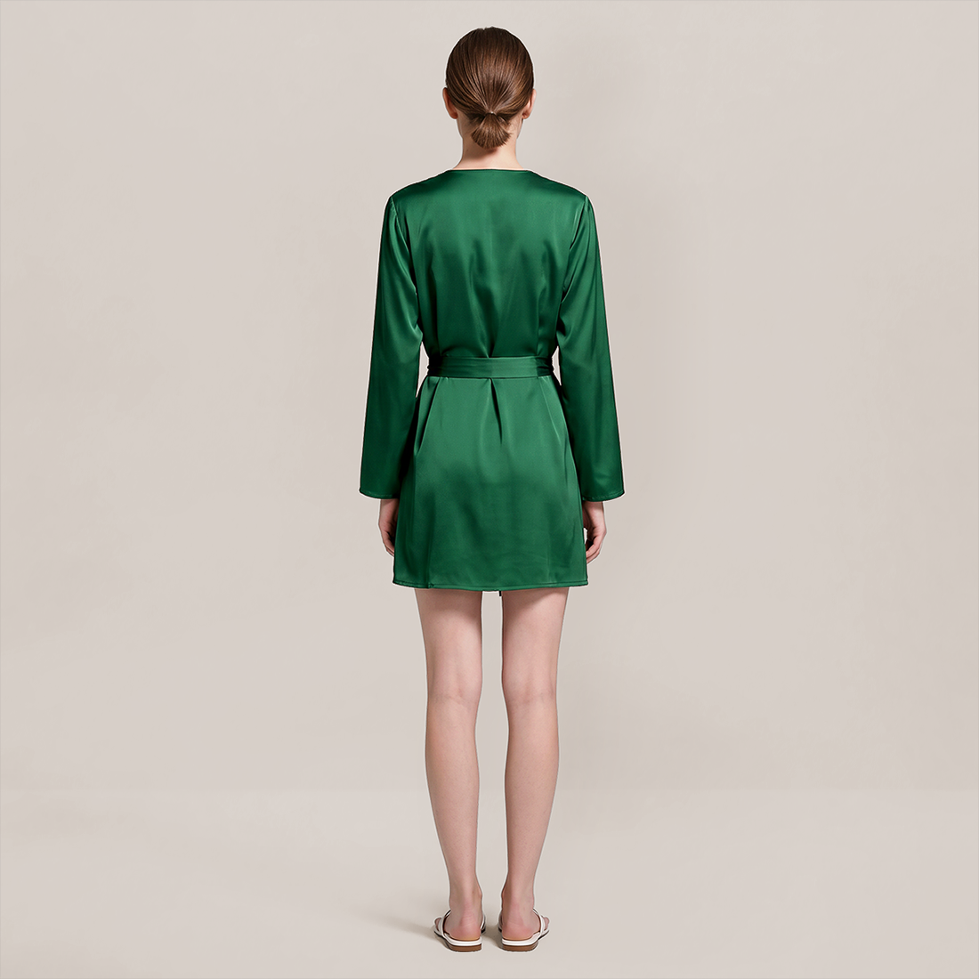 100% Mulberry Silk Embroidered V-Neck Long Robe - Nomee