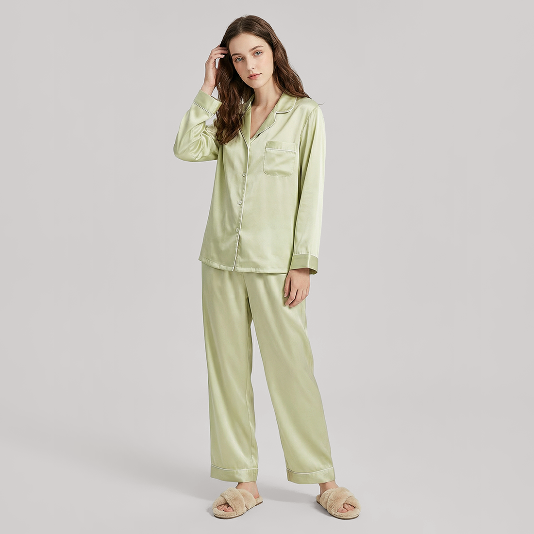 19 Momme Mulberry Silk Pajama Set for Women - Long Sleeve Pants Set - Nomee