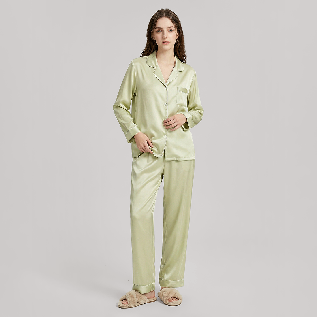 19 Momme Mulberry Silk Pajama Set for Women - Long Sleeve Pants Set - Nomee