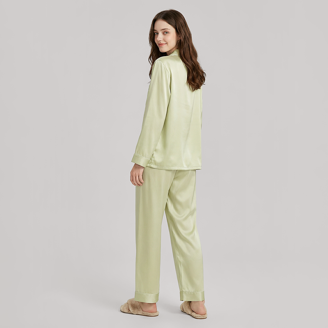 19 Momme Mulberry Silk Pajama Set for Women - Long Sleeve Pants Set - Nomee