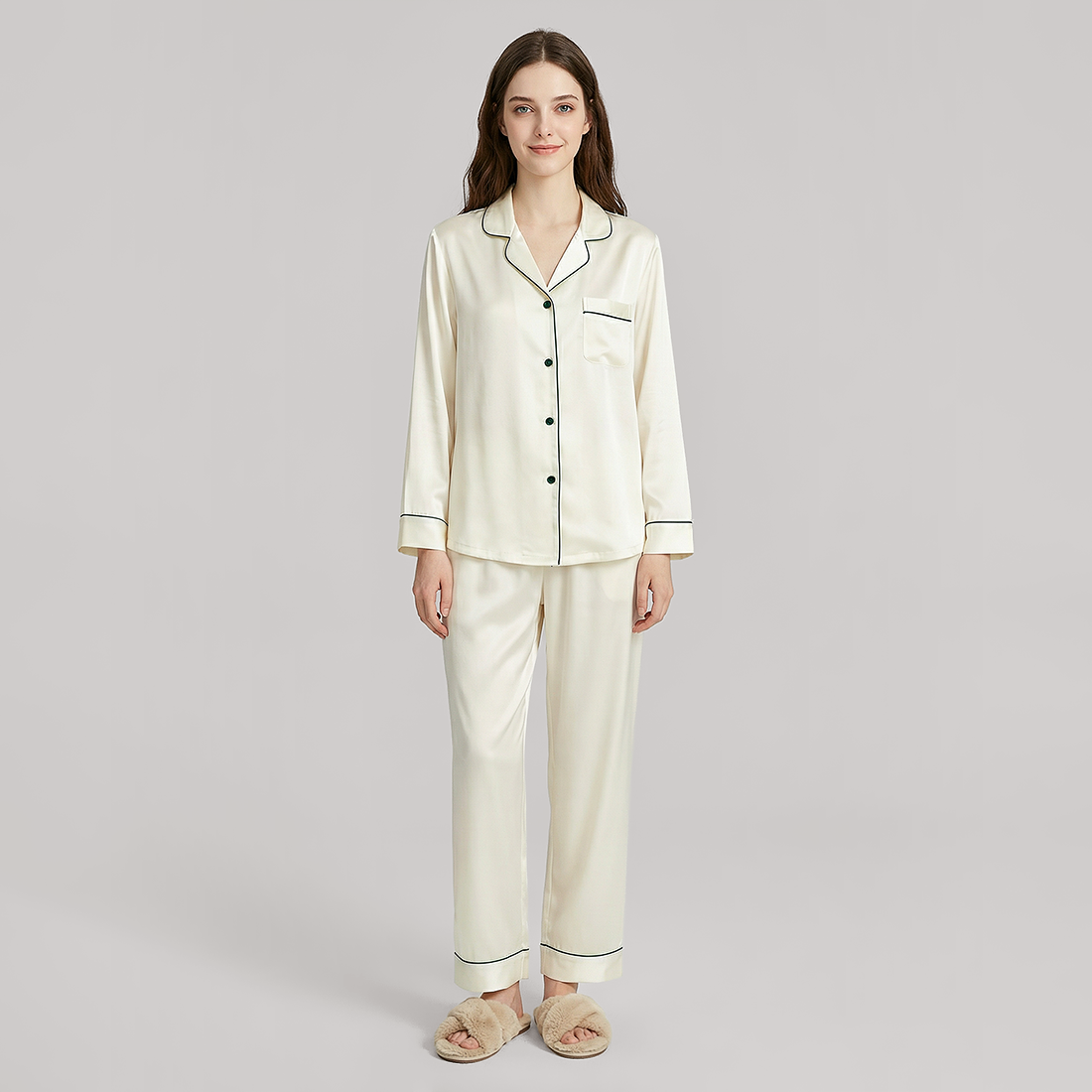 19 Momme Mulberry Silk Pajama Set for Women - Long Sleeve Pants Set - Nomee