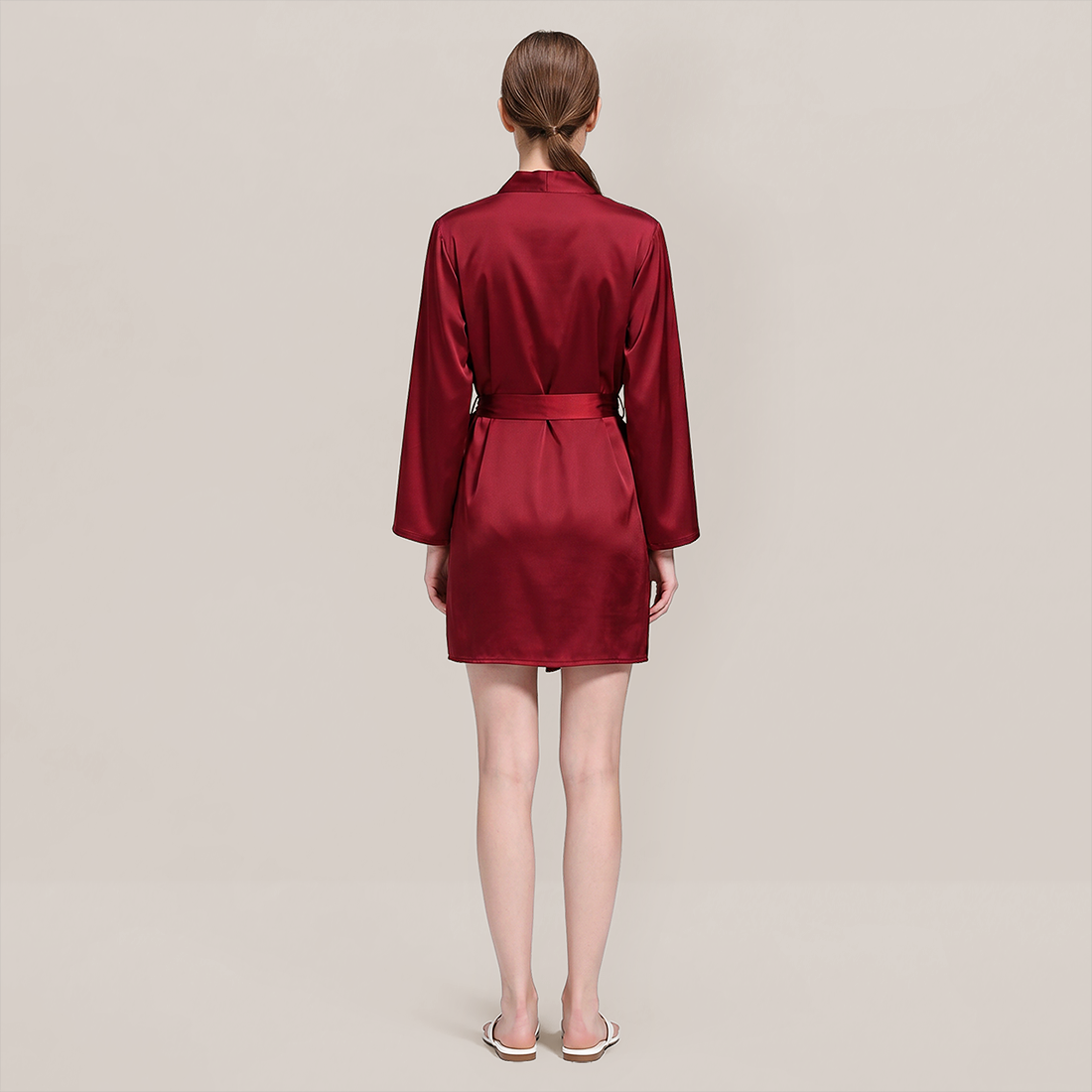 100% Mulberry Silk Embroidered V-Neck Long Robe - Nomee