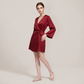 100% Mulberry Silk Embroidered V-Neck Long Robe - Nomee