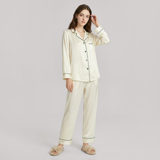 19 Momme Mulberry Silk Pajama Set for Women - Long Sleeve Pants Set - Nomee