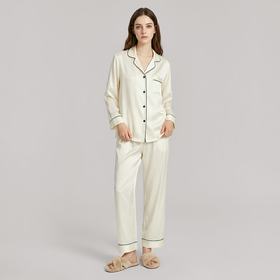 19 Momme Mulberry Silk Pajama Set for Women - Long Sleeve Pants Set - Nomee