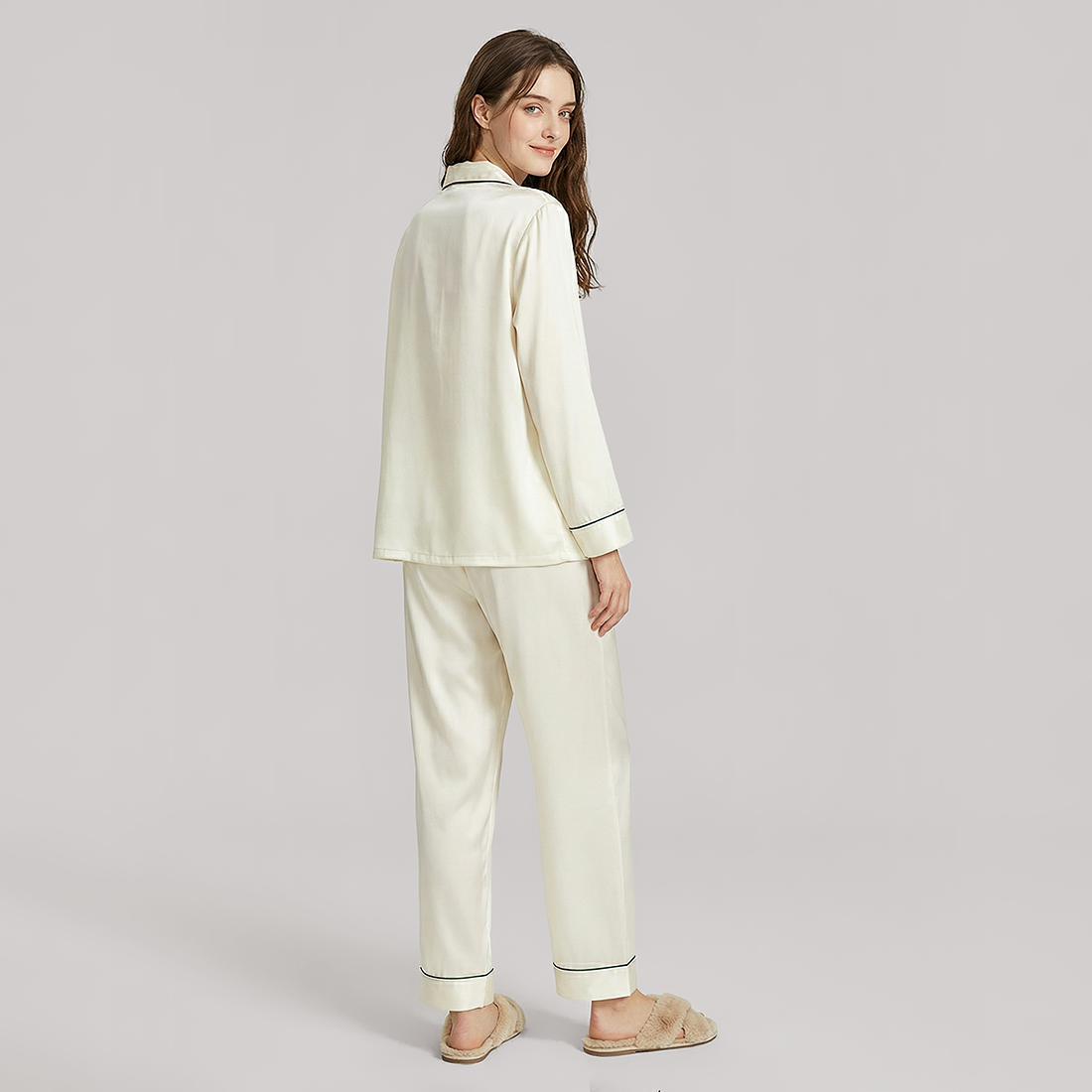 19 Momme Mulberry Silk Pajama Set for Women - Long Sleeve Pants Set - Nomee