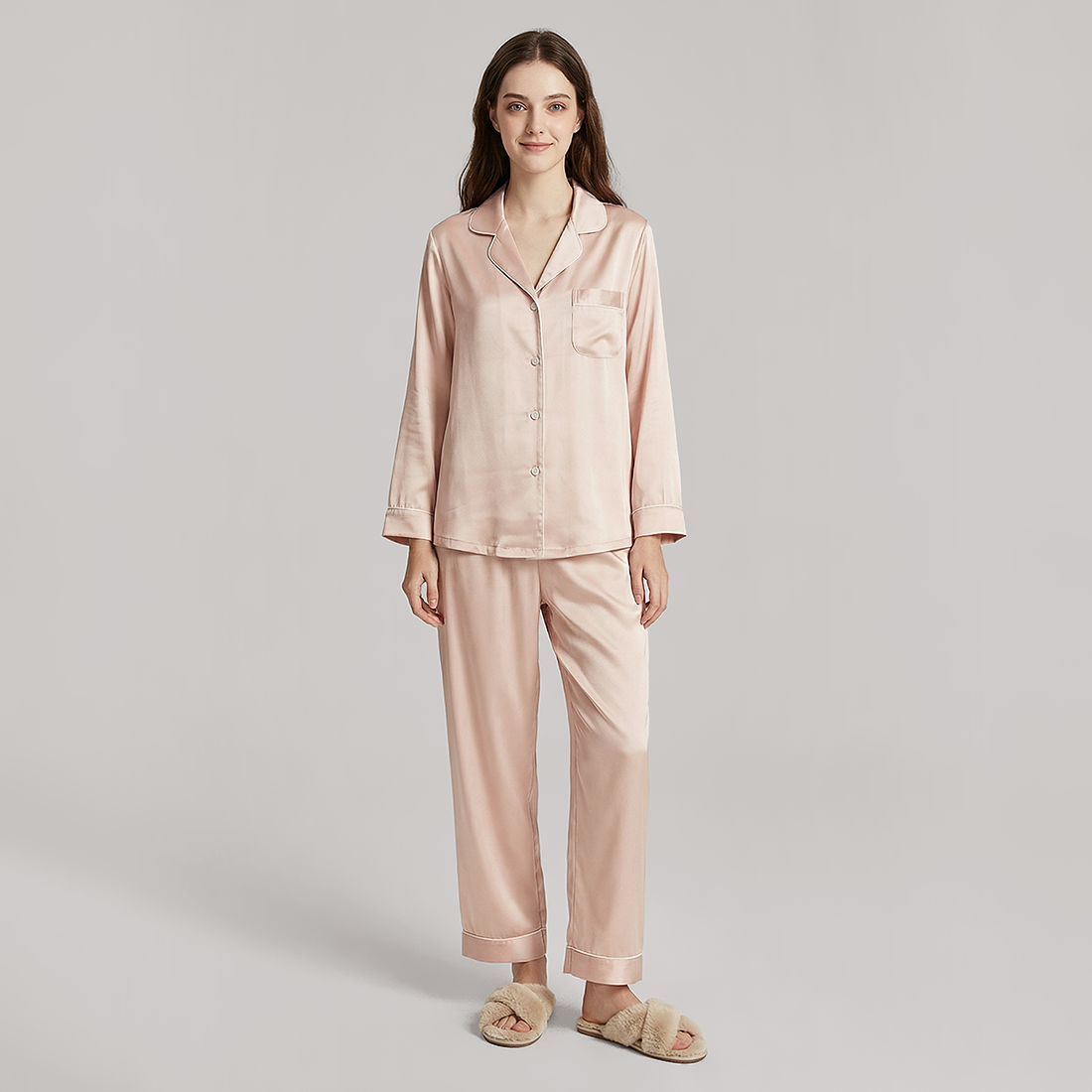 19 Momme Mulberry Silk Pajama Set for Women - Long Sleeve Pants Set - Nomee