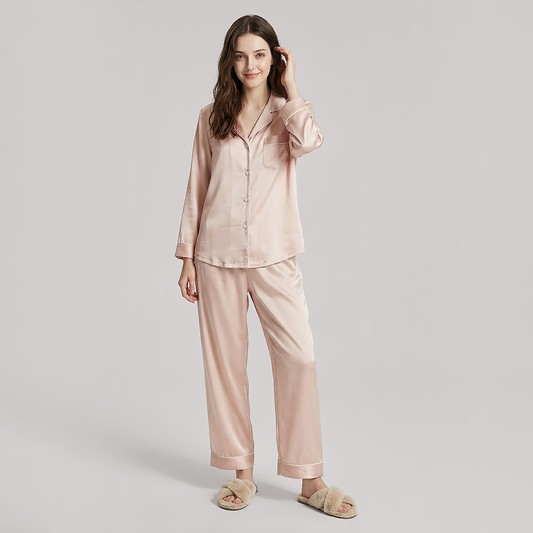 19 Momme Mulberry Silk Pajama Set for Women - Long Sleeve Pants Set - Nomee