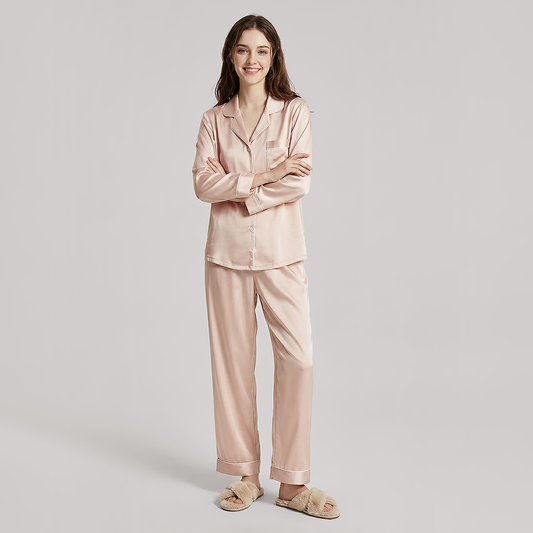 19 Momme Mulberry Silk Pajama Set for Women - Long Sleeve Pants Set - Nomee