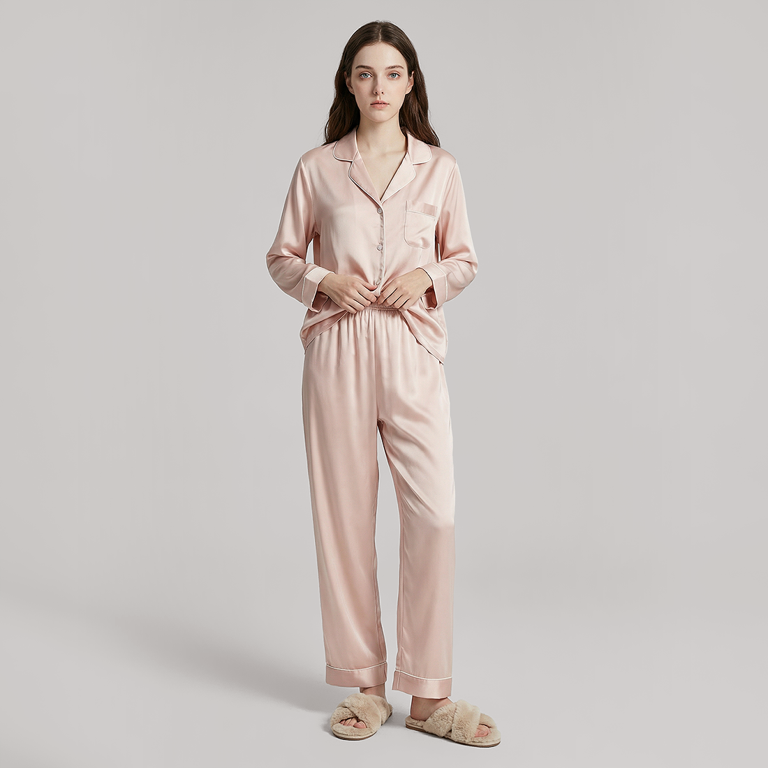19 Momme Mulberry Silk Pajama Set for Women - Long Sleeve Pants Set - Nomee