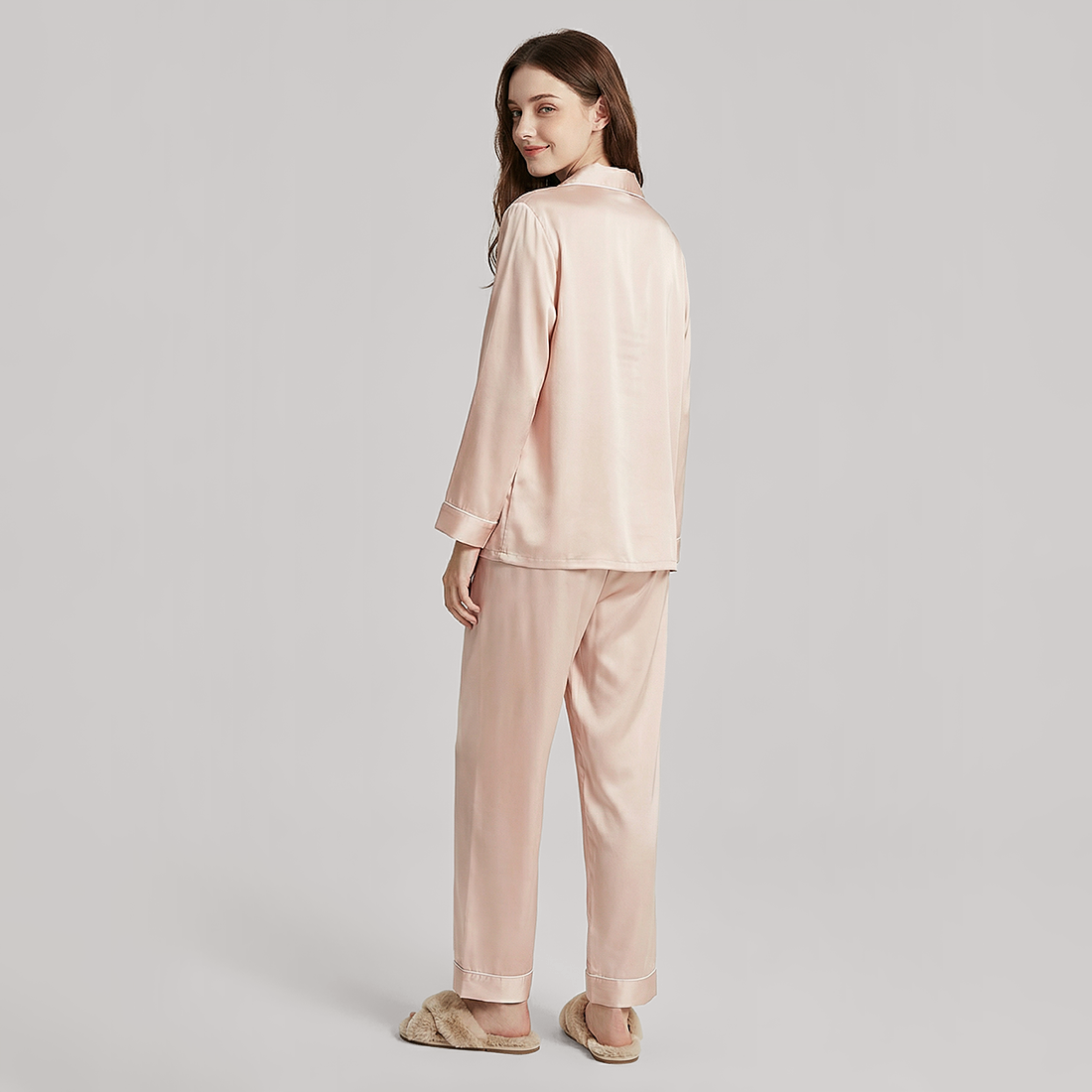 19 Momme Mulberry Silk Pajama Set for Women - Long Sleeve Pants Set - Nomee