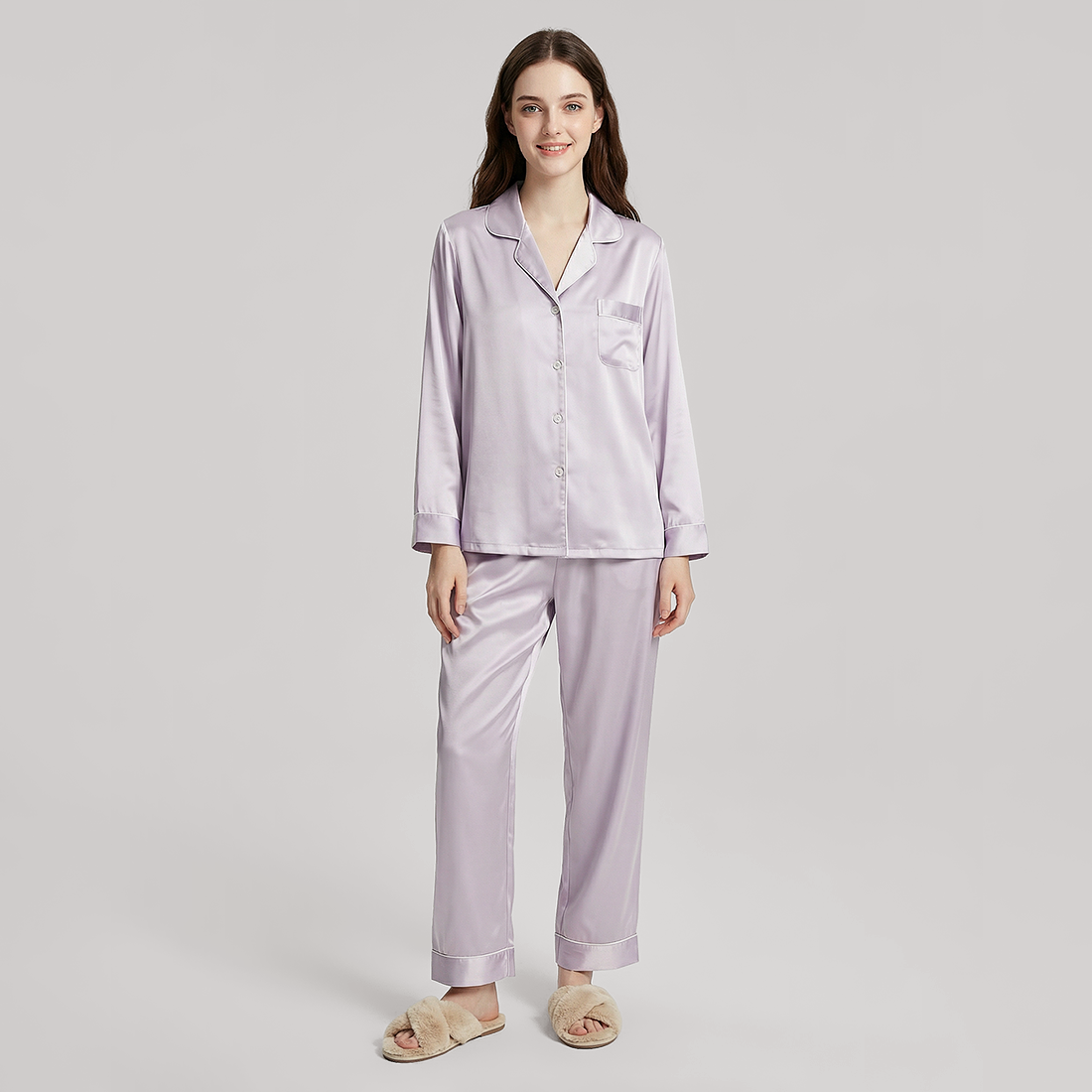 19 Momme Mulberry Silk Pajama Set for Women - Long Sleeve Pants Set - Nomee