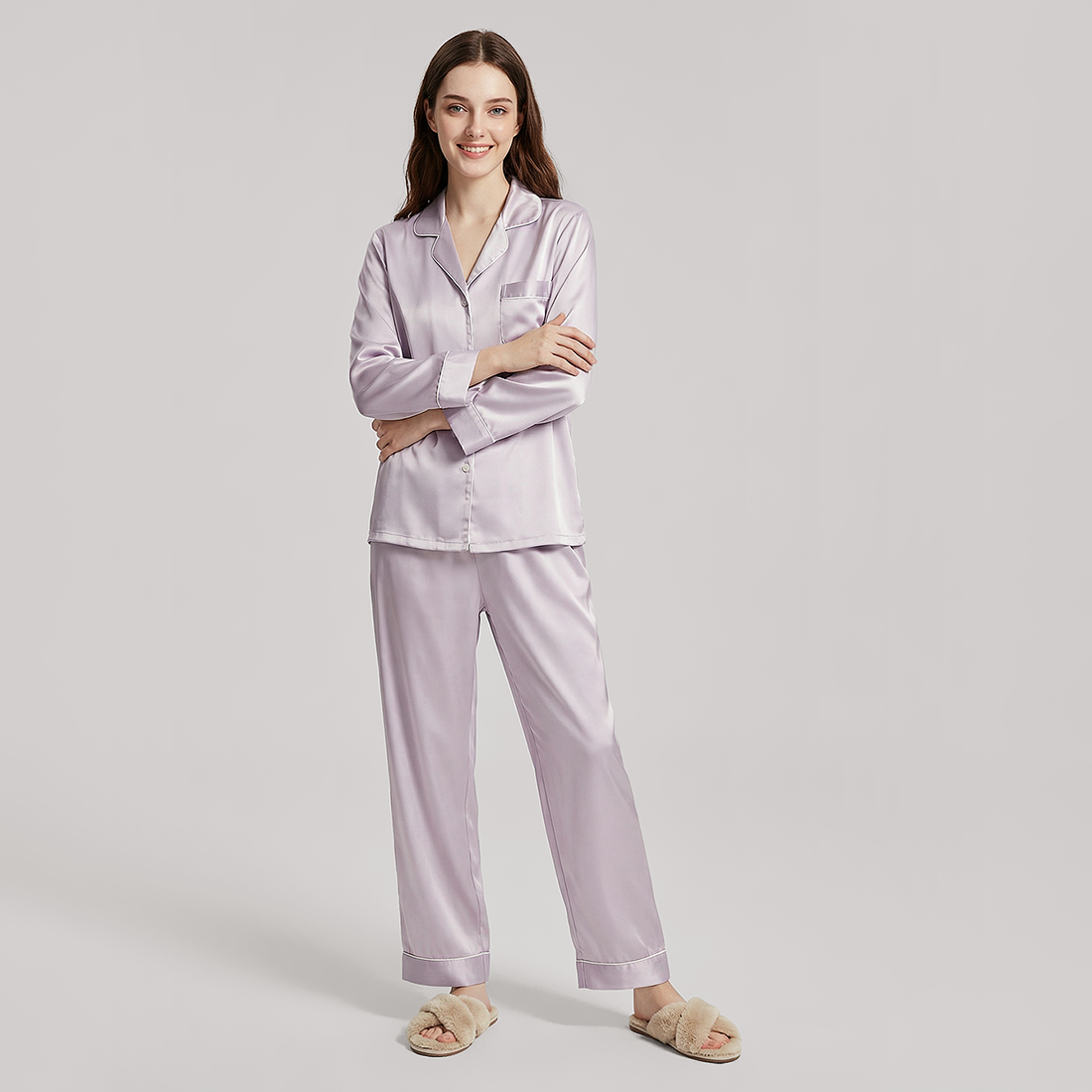 19 Momme Mulberry Silk Pajama Set for Women - Long Sleeve Pants Set - Nomee