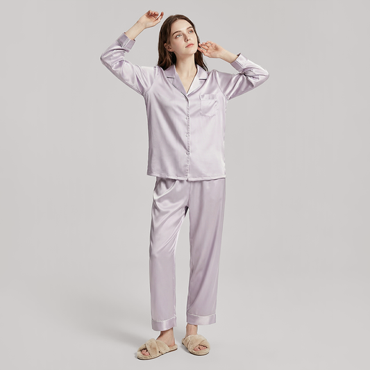 19 Momme Mulberry Silk Pajama Set for Women - Long Sleeve Pants Set - Nomee
