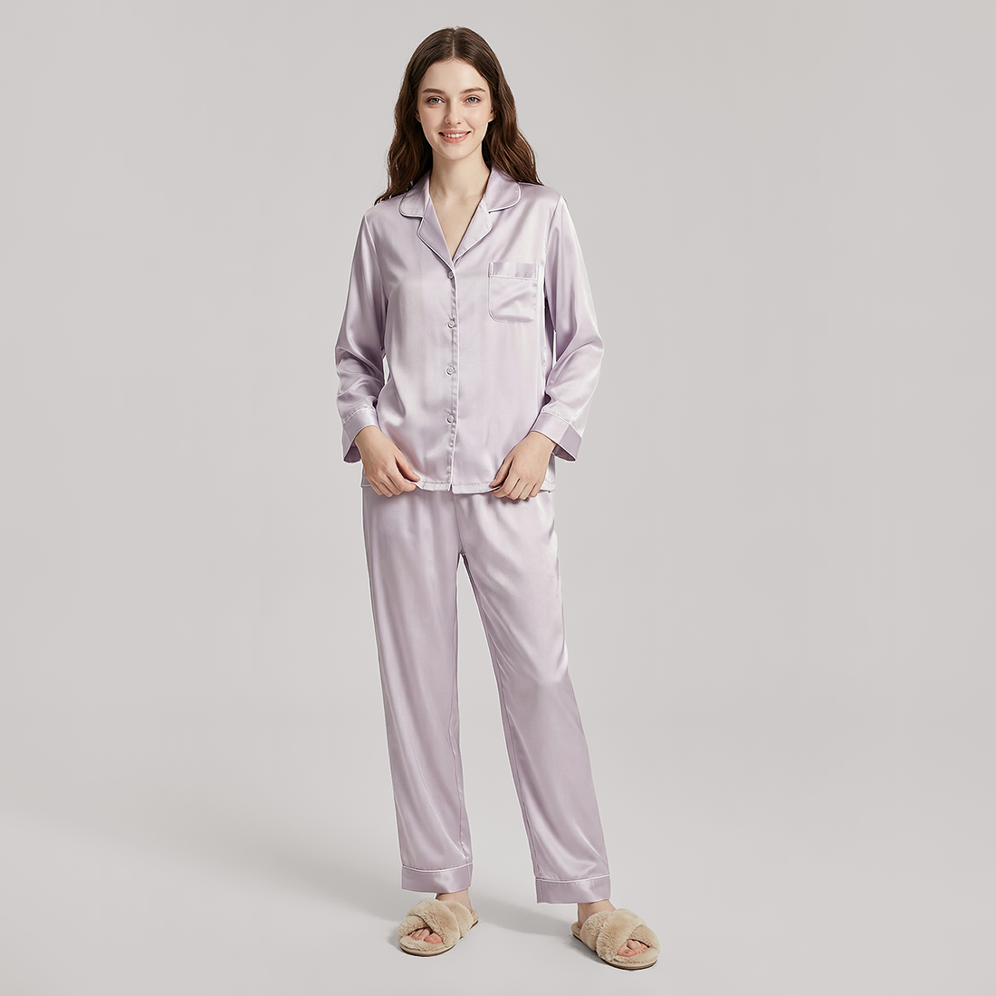 19 Momme Mulberry Silk Pajama Set for Women - Long Sleeve Pants Set - Nomee
