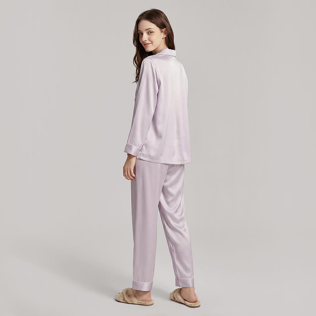 19 Momme Mulberry Silk Pajama Set for Women - Long Sleeve Pants Set - Nomee