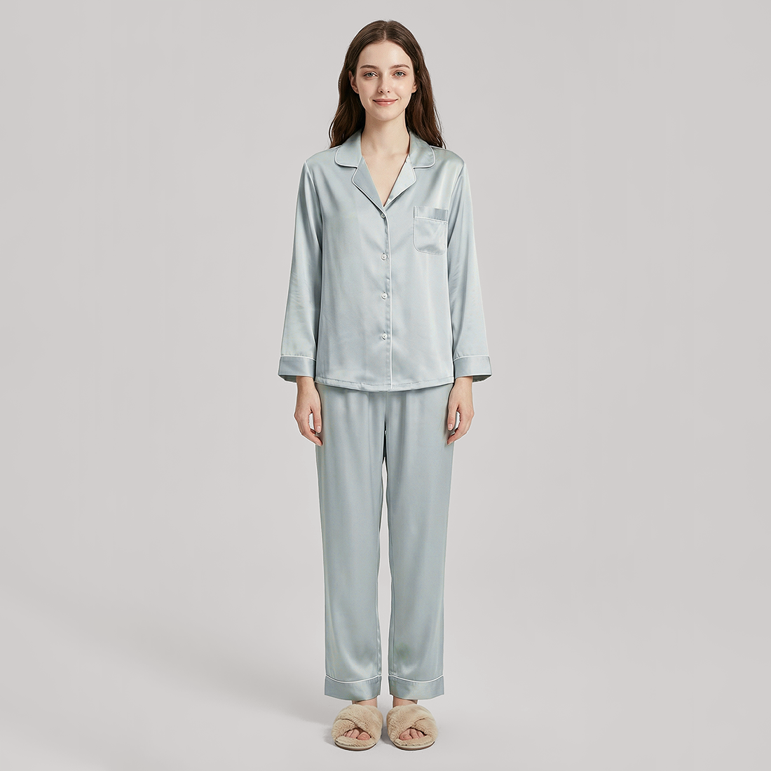 19 Momme Mulberry Silk Pajama Set for Women - Long Sleeve Pants Set - Nomee