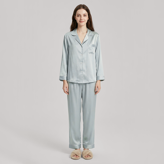 19 Momme Mulberry Silk Pajama Set for Women - Long Sleeve Pants Set - Nomee