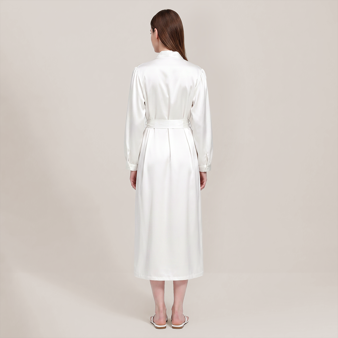 100% Mulberry Silk V-Neck Long Robe - Nomee