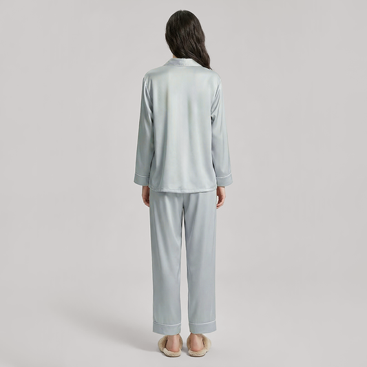 19 Momme Mulberry Silk Pajama Set for Women - Long Sleeve Pants Set - Nomee