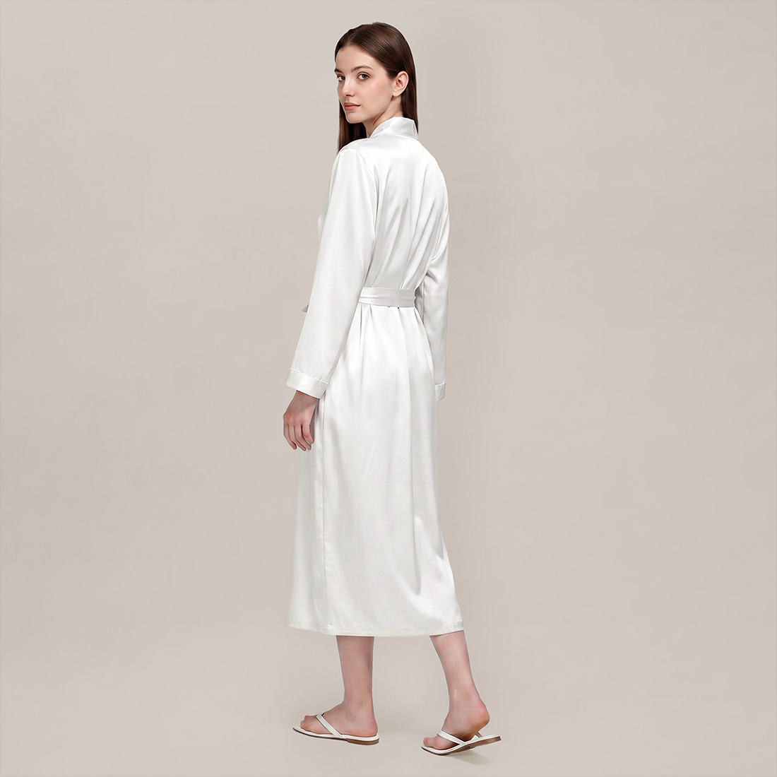 100% Mulberry Silk V-Neck Long Robe - Nomee