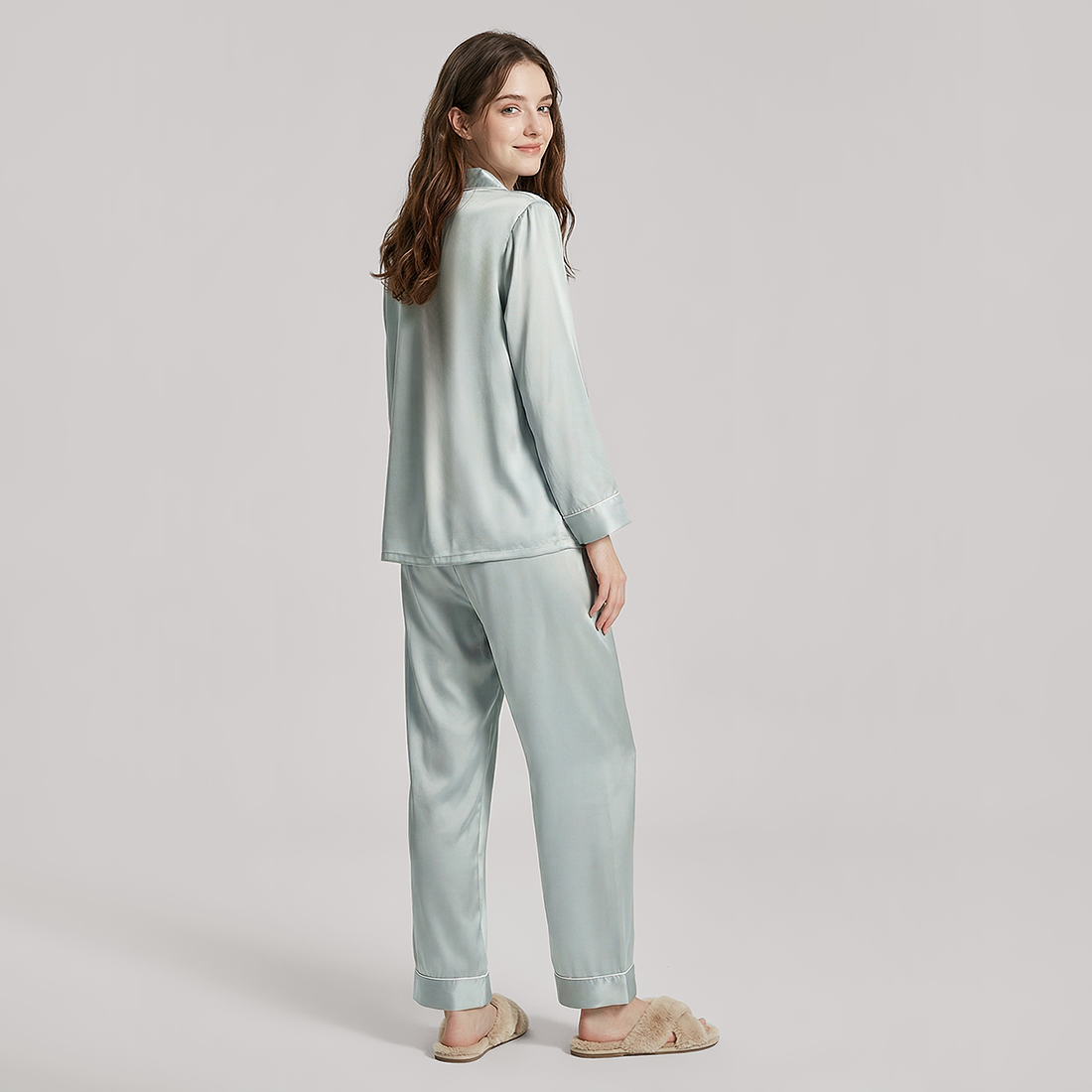 19 Momme Mulberry Silk Pajama Set for Women - Long Sleeve Pants Set - Nomee
