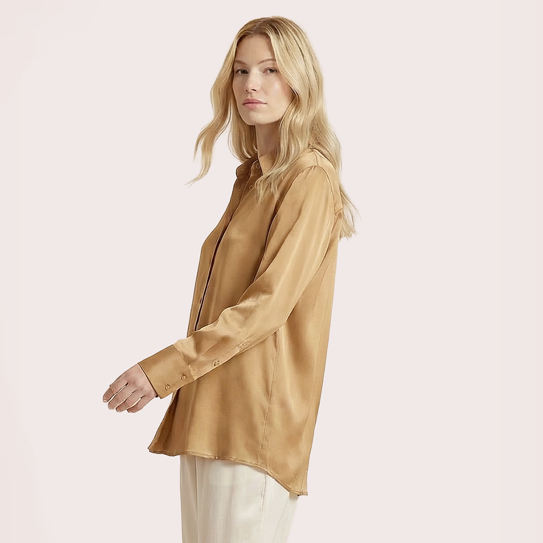 Silk V-neck long sleeved shirt-Nomee