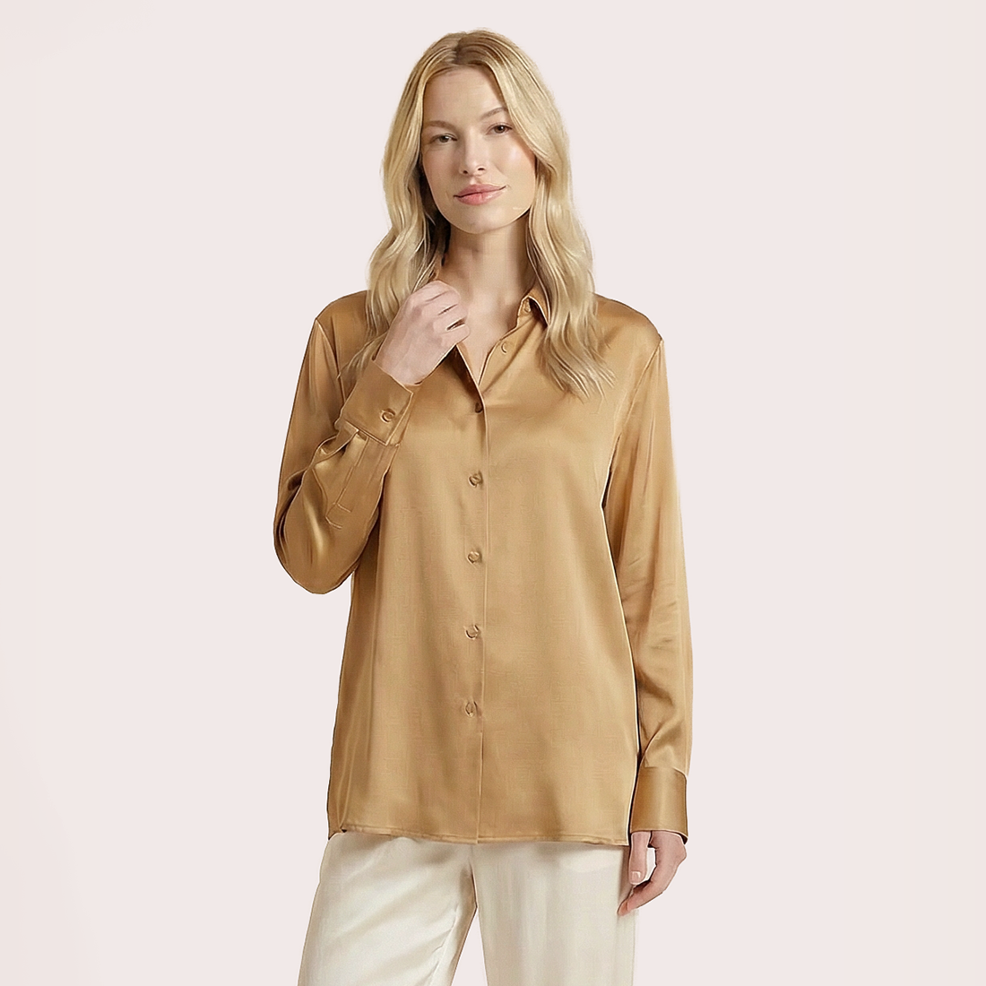 Silk V-neck long sleeved shirt-Nomee