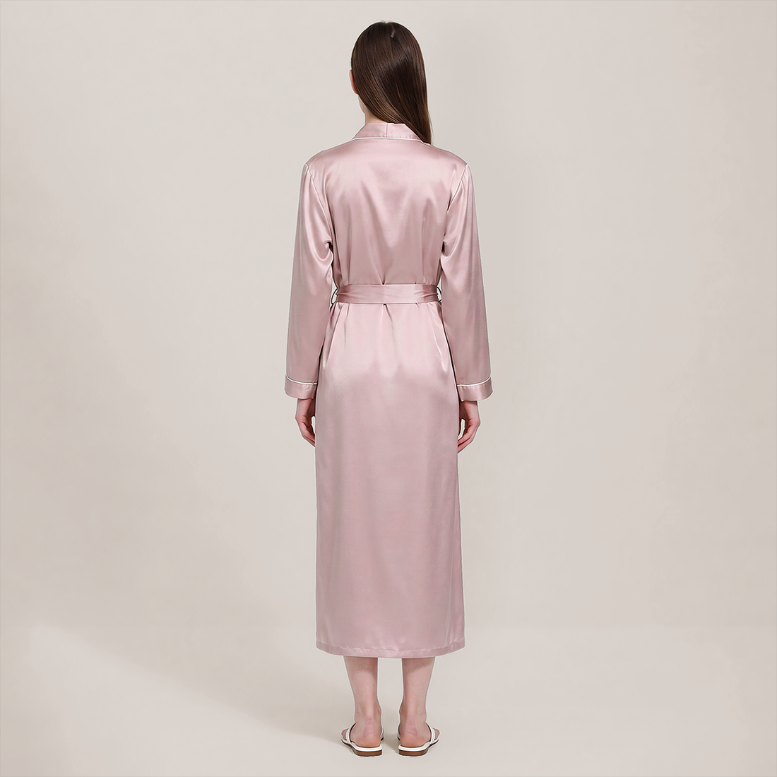 100% Mulberry Silk V-Neck Long Robe - Nomee