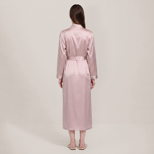 100% Mulberry Silk V-Neck Long Robe - Nomee