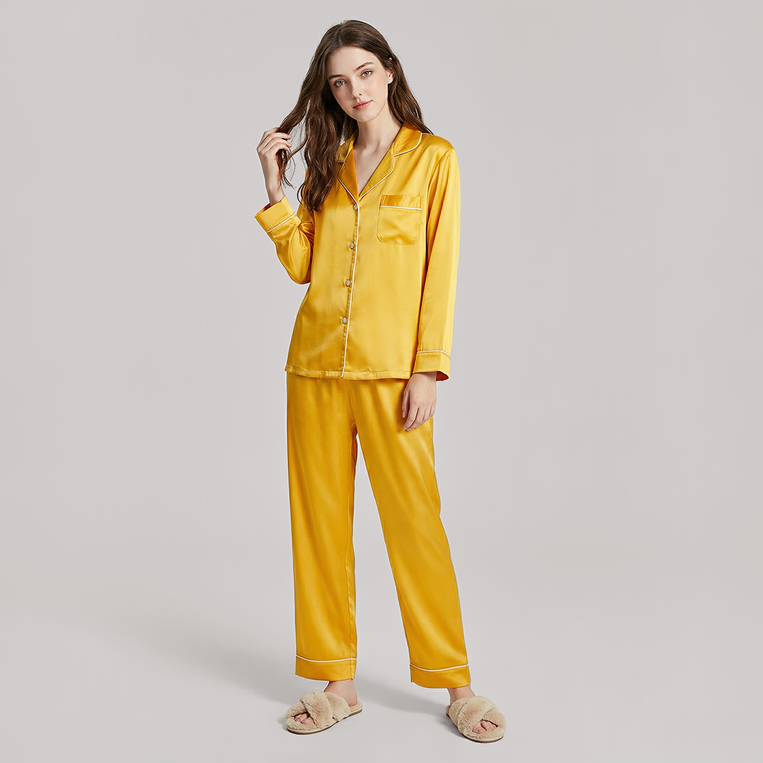 19 Momme Mulberry Silk Pajama Set for Women - Long Sleeve Pants Set - Nomee
