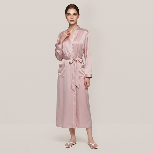 100% Mulberry Silk V-Neck Long Robe - Nomee