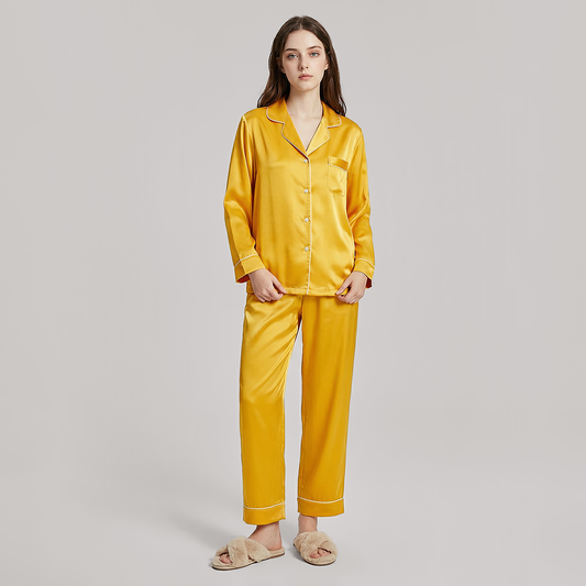 19 Momme Mulberry Silk Pajama Set for Women - Long Sleeve Pants Set - Nomee
