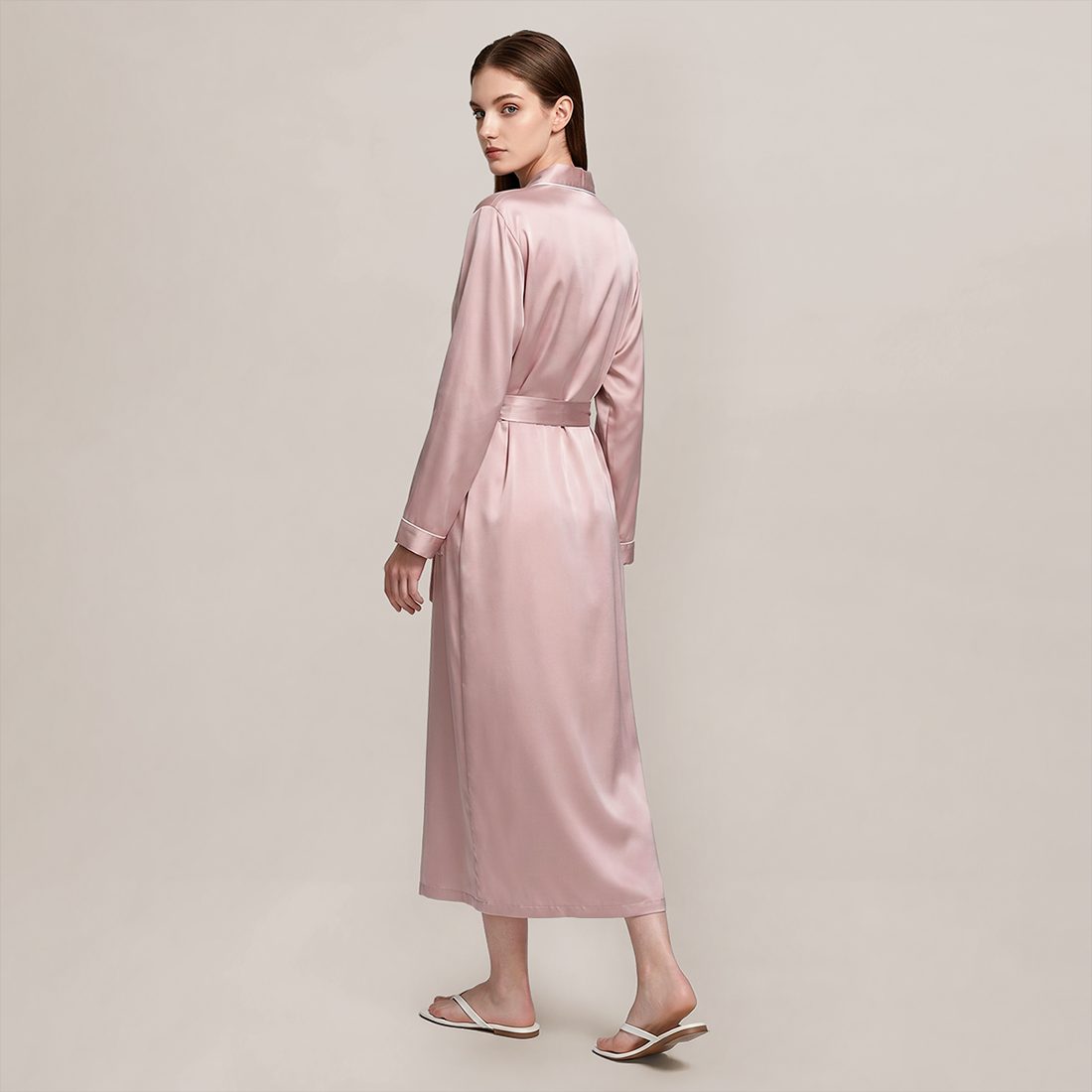 100% Mulberry Silk V-Neck Long Robe - Nomee